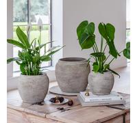 Ivyline Milos Round Planter - Rustic Finish - Handmade Decorative Indoor Home House Plant Foliage Flower Pot - 29cm x 26cm