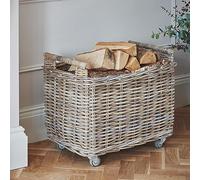 Ivyline Natural Rattan Log Cart - Outdoors/Indoor Wood Rack Storage Mover - Traditional Fireplace Accessory - H49 x W58cm