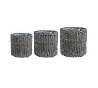 Ivyline Oslo Seagrass Lined Set of 3 Planters - Anthracite