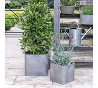 Ivyline Outdoor Square Planter - Galvanised Rope Handle - UV Stable & Frost Proof - Modern & Decorative Home Garden Patio Plant Foliage Flower Pot - Pack of 2
