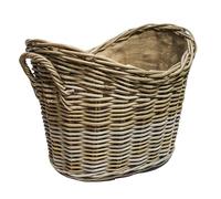 Ivyline Oval Wicker Log Basket with Handles - Lined & Hand Finished - Stylish Kindling Storage - H39 x W55 cm