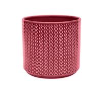 Ivyline Planter in Ruby Ceramic with Chevron Print - Tall Design and Slim Silhouette - Waterproof Indoor Round Flower Pot - H17 x D19 cm