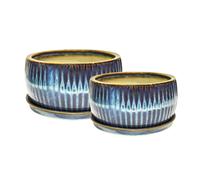 Ivyline Reactive Glaze Round Bonsai Planter Set of 2 - Sapphire