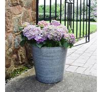 Ivyline Ribbed Galvanised Iron Planter with Built in Drainage - Frost Proof & UV Stable - Decorative Lightweight Outdoor Flower Pot - H34cm x D37cm