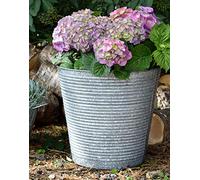 Ivyline Ribbed Galvanised Iron Planter with Built in Drainage - Frost Proof & UV Stable - Decorative Rust Resistant Outdoor Flower Pot - H28cm x D32cm