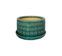 Ivyline Round Bonsai Planter in Teal - Waterproof & Durable - Contemporary Premium Glazed Decorative Indoor Ceramic Flower Pot - H38.5cm x D20cm