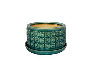 Ivyline Round Bonsai Planter in Teal - Waterproof & Durable - Contemporary Premium Glazed Decorative Indoor Ceramic Flower Pot - H38.5cm x D20cm