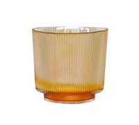 Ivyline Round Candle Holder in Amber Glass with Ribbed Design - Elegant Table Centrepiece - Modern Home Decoration - H14 x W15 cm
