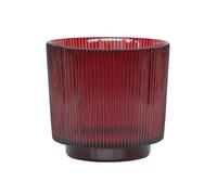 Ivyline Round Candle Holder in Burgundy Glass with Ribbed Design - Elegant Table Centrepiece - Modern Home Decoration - H14 x W15 cm