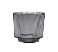 Ivyline Round Candle Holder in Charcoal Glass with Ribbed Design - Elegant Table Centrepiece - Modern Home Decoration - H14 x W15 cm
