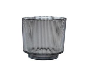 Ivyline Round Candle Holder in Charcoal Glass with Ribbed Design - Elegant Table Centrepiece - Modern Home Decoration - H14 x W15 cm