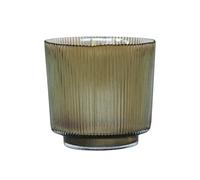 Ivyline Round Candle Holder in Mocha Glass with Ribbed Design - Elegant Table Centrepiece - Modern Home Decoration - H14 x W15 cm