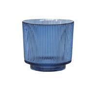 Ivyline Round Candle Holder in Navy Glass with Ribbed Design - Elegant Table Centrepiece - Modern Home Decoration - H14 x W15 cm
