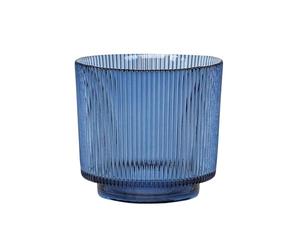 Ivyline Round Candle Holder in Navy Glass with Ribbed Design - Elegant Table Centrepiece - Modern Home Decoration - H14 x W15 cm