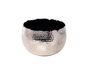Ivyline Round Hammered Planter Bowl in Nickel/Black - UV Stable & Waterproof Premium Quality Indoor Iron Decorative Flower Plant Pot - H14cm x D19cm