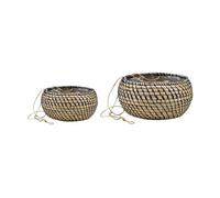 Ivyline Set of 2 Hanging Seagrass Planters in Navy - Waterproof and Handmade - Indoor Hanging Basket for Houseplants - Small D14cm and Large D16cm