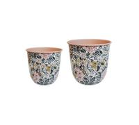 Ivyline Set Of 2 Vintage Floral Patterned Pink Metal Flower Pots (Set 2)