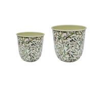 Ivyline Set Of 2 Vintage Olive Patterned Metal Flower Pots (Set1)
