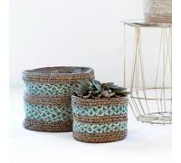 Ivyline Skalo Seagrass Lined Basket Aqua Set of 3