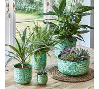 Ivyline Textured Glaze Plant Pot 18cm Dia | Contemporary Glazed Plant Pot with Textured Crackle Design| Indoor Planter Plant Pot Flower Pot for Cacti Succulents and Small House Plants (Emerald)