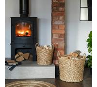 Ivyline Water Hyacinth Woven Log Basket with Handles Set of 2