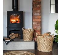 Ivyline Water Hyacinth Woven Log Basket with Handles Set of 2 in Light Brown Ivyline Light Brown