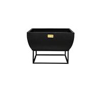 Ivyline Windermere Curved Metal Black Firebowl with Stand - UV Stable & Frost Proof - Decorative Contemporary Stylish Outdoor Firepit - H36cm x W50cm
