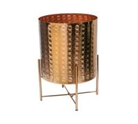 Ivyline Zendaya Embossed Metal Planter With Stand - Mild Steel - L27 X W27 X H40 Cm - Gold