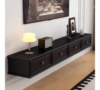IvyLoutish Black Solid Wood Wall-Mounted Floating TV Cabinet, One-Piece Space-Saving for Living Room or Bedroom, Modern Style (220cm/86.6in)
