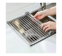 IvyLoutish Lightweight Collapsible Roll up Dish Drying Rack, 37-47 CM Folding Versatile Over The Sink Kitchen Dish Drying Rack, Stainless Still Portable Foldable Drainer