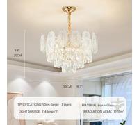 IvyLoutish Modern Cream Style Elegant Crystal LED Chandelier, Simple Dimmable Ceiling Glass Chandelier, Multi-layer wave glass design Lighting for Dining Room Living Room Bedroom Foyer (50cm null)