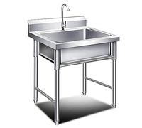 IvyLoutish Outdoor Utility Sink Stainless Steel Free Standing Restaurant Kitchen Prep & Utility Sink Hand Washing Station for Laundry Room Backyard Garage