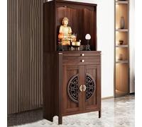 IvyLoutish Solid Wood Personal Shrine Altar Table with Large Storage Cabinet, Meditation Prayer Table with Drawer, Perfect for Buddhist Practices, 73" H x 61" L