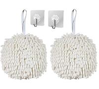 Ivymei 2 Pack Chenille Hand Towels with Hanging Loops,Fuzzy Hand Towels Ball for Bathroom Kitchen(2 White)