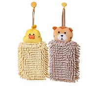 Ivymei 2 Pack Double-Sided Animal Chenille Towels, Bathroom & Kitchen Towels with Loop, Soft Absorbent Square Towels (2 Mix)