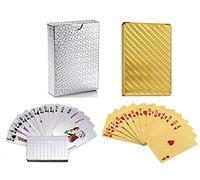 IvyMei 2 Pack Plastic Gold Playing Cards Diamond Silver Playing Cards Waterproof,PVC Silver Poker Cards Gold Foil Playing Card(Silver+Gold Diamond)