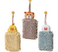 Ivymei 3 Pack Double-Sided Fuzzy Animal Chenille Hand Towels Cute Hanging Hand Towels with Loop for Bathroom Kitchen,Quick Dry(2 Mix)