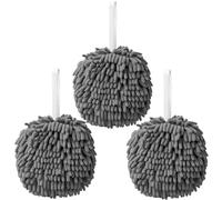 Ivymei 3 Pack Fuzzy Chenille Hand Towels Ball Cute Hanging Hand Towels with Loop for Kitchen Bathroom,Soft Absorbent Hand Bath Towels(2 Grey)