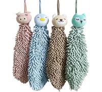 Ivymei 4 Pack Cute Animal Chenille Towels, Absorbent Hanging Towels for Bathroom, Quick Dry with Loop (Mix Color)