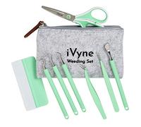 iVyne (7pcs) Berry Essentials Silicone Vinyl Weeding Tool Kit Soft Grip Weeding Tools for Vinyl with Weeder, Tweezers, Picker Or Hook and Scraper Set for Silhouette Cameos and Cricut Craft (Green)