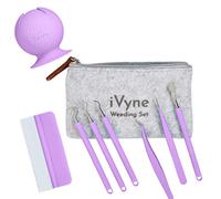 iVyne (8pcs) Premium Vinyl Weeding Tool Kit & Weeding Scrap Collector Soft Grip Tools with Berry, Weeder, Tweezers, Picker Or Hook, and Scraper Set for Silhouette Cameos & Cricut - Purple