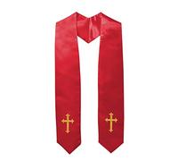 IvyRobes Adults Traditional Clergy Choir Stole with Embroidery Cross 60" Unisex Church Priest Costume Red