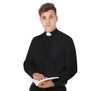 IvyRobes Clergy Shirt Men Priest Clerical Shirts Long Sleeves with Free Slip-in Tab Collar Black
