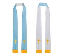 IvyRobes Unisex Aadult's Reversible Church Clergy Stole Choir Priest with Gold Embroidery Cross 229cm Blue and White