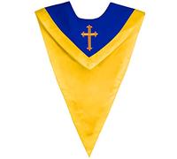 IvyRobes Unisex V Shape Reversible Choir Stole with Embroidery Cross Border for Adults Shiny Clergy Church Costume Stoles Royal/Gold