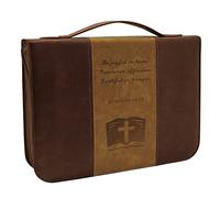 IvyRobes Vintage Bible Cover Case for Men Brown PU Leather Durable Zipper Cross Bible Bag Carrying Case Large Size