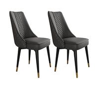 IvyTantor Mid Century Dining Chairs Set of 2 - Modern Side Chairs with Super Fiber Leather Seat and Back, Metal Legs - Dark Grey (Dolphin Waves)