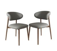 IvyTantor Set of 2 Mid - Century Modern Upholstered Dining Chairs, Armless Pu Leather Chaise with Padded Back and Wood Legs for Kitchen Living Room Bedroom - Dark Grey
