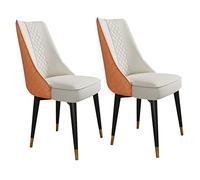 IvyTantor Set of 2 Modern Mid Century Dining Chairs with Super Fiber Leather Seat Back - Dark Grey and Off White/Orange Color Combination
