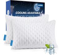 Iwacool Luxury Adjustable Shredded Memory Foam Cooling Sleeping Pillows, Pillows Queen Size 2 Pack (72 x 50 cm), Soft & Breathable Neck Pillow for Back, Stomach or Side Sleepers